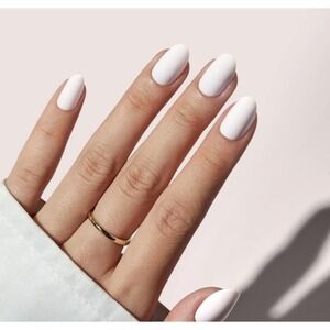 BTARTBOX Press On Nails pure White Soft Gel Oval Shape Short 32pc Reusable Set